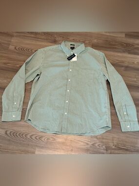 J Crew Performance Green Button Up Plaid Slim Untucked Mens size 2XL NWT XXL
